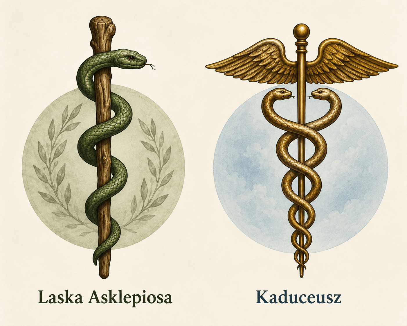 Laska Asklepiosa i kaduceusz – porównanie dwóch symboli medycznych
